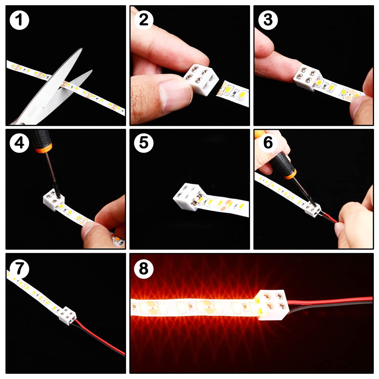 25 Pack Solderless White Led Tape Light Connectors Tighten Screw Terminal Blocks 2 Pin 10mm Connector with Screwdriver Wire to Strip Connector for 5v 12v 24v Monochrome LED Low