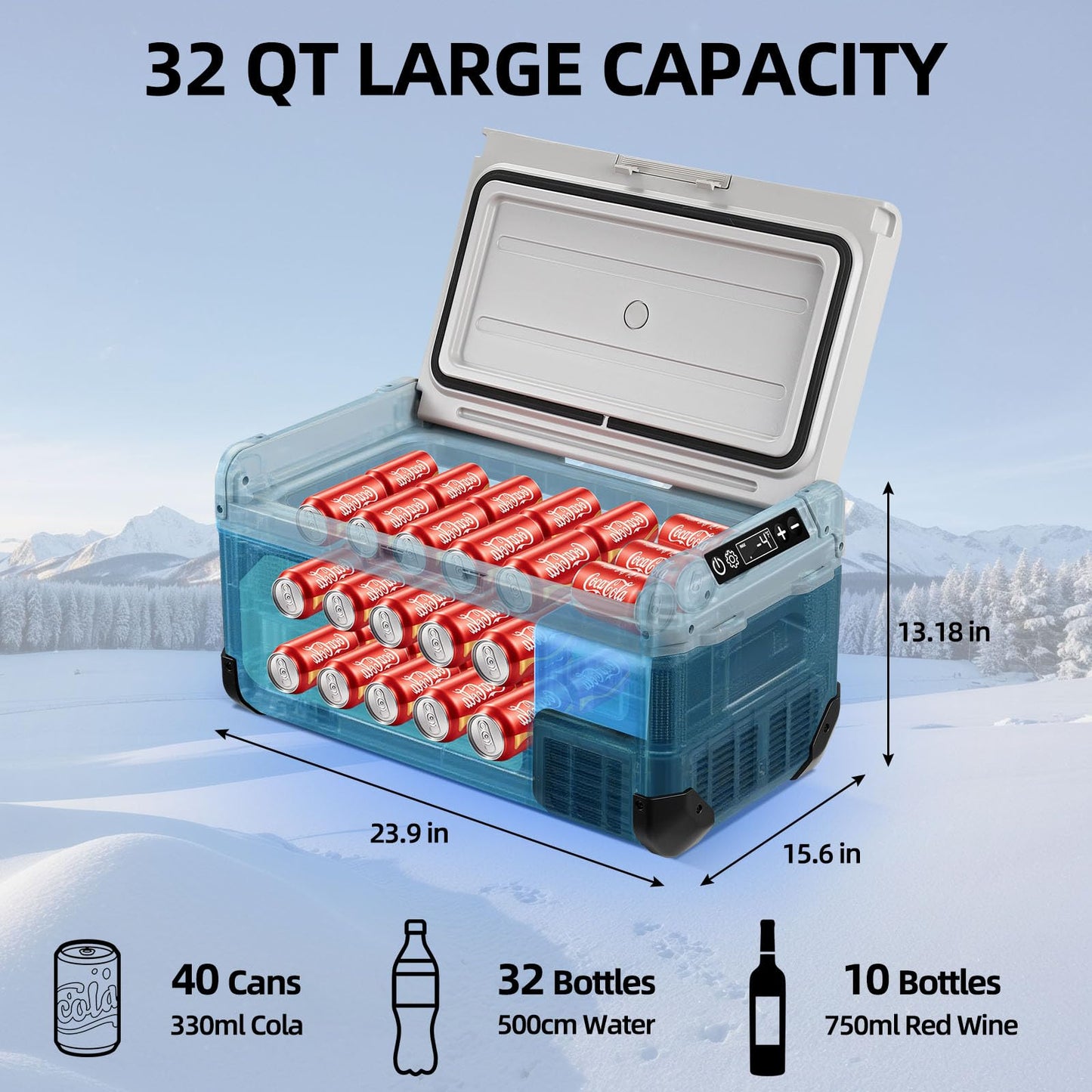 Tecnolove 12V Car Refrigerator,32QT Portable Fridge Freezer with Blow Expansion Evaporator,-4℉~68℉ 12/24V DC & 120-240V AC Freezer Cooler for Truck RV SUV Camping Travel，Reversible Door
