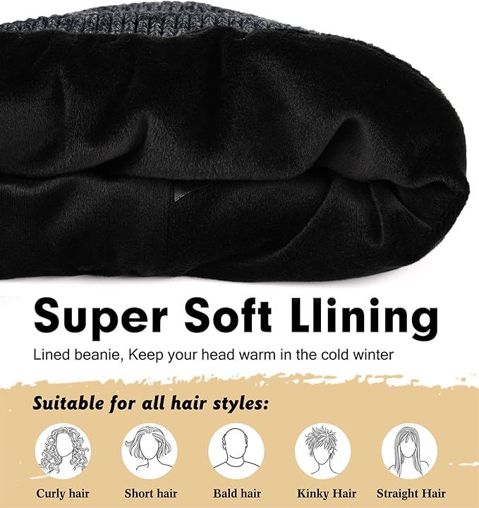 Wmcaps Winter Beanie for Men Women, Fleece Lined Beanie Soft Warm Knit Hat Ski Stocking Cuffed Cap