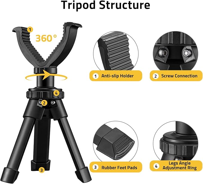 CVLIFE Shooting Rest Tripod - Adjustable Height, 360 Degree Rotation, V Yoke Stand - Portable Rifle Rest for Target Shooting, Hunting and Outdoor Activities