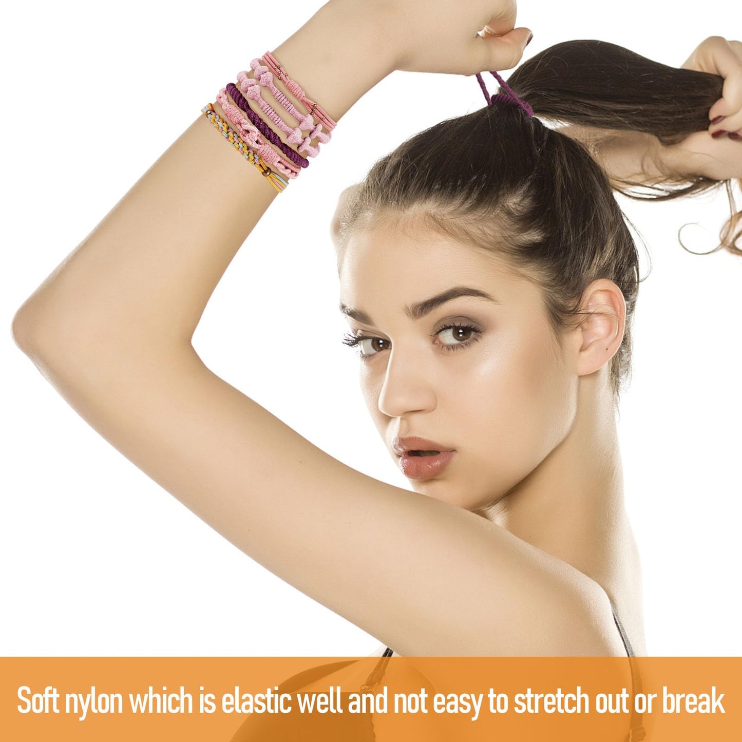 Wgniip 20 Pcs Boho Hair Accessories for Women: 5 Styles Cute Tie Bracelets for Thin and Thick Pony Tails, 10 Colors No Damage El