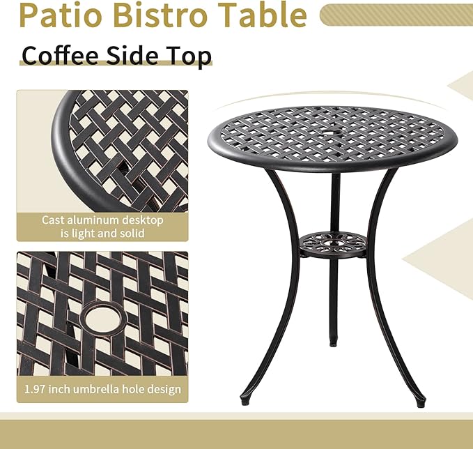 Withniture 3 Piece Patio Bistro Set Outdoor Bistro Table Set Anti Rust Bistro Table and Chairs w/Umbrella Hole, Durable Patio Set for Porch, Balcony