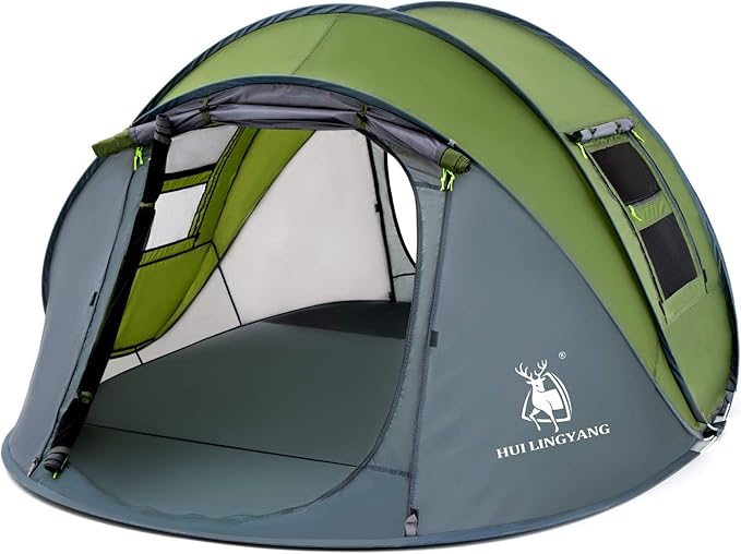 4 Person Easy Pop Up Tent,9.5’X6.6’X52'',Waterproof, Automatic Setup,2 Doors-Instant Family Tents for Camping, Hiking & Tr...