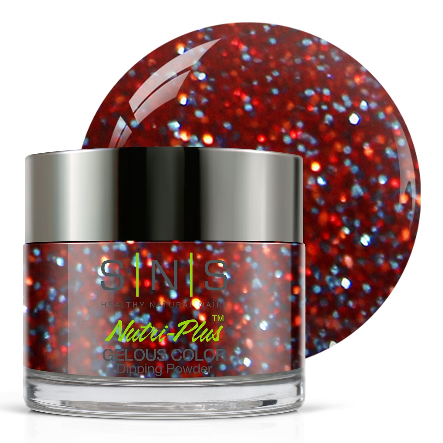 SNS Nail Dip Powder, Gelous Color Dipping Powder - Hey How You Doin'? (Red/Glitter) - Long-Lasting Dip Nail Color Lasts 14 Days
