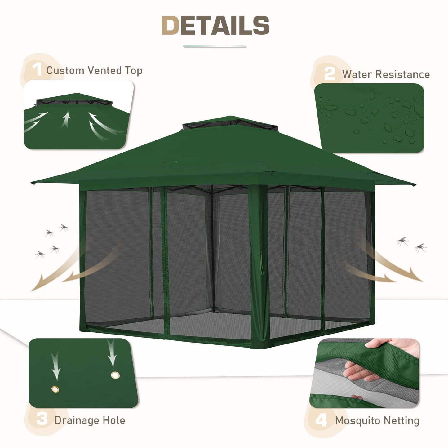 EAGLE PEAK 13x13 Pop Up Gazebo with Mesh Netting, Easy Up Screened Canopy for Patio and Backyard, Easy Set up Outdoor Gazebo (Green)