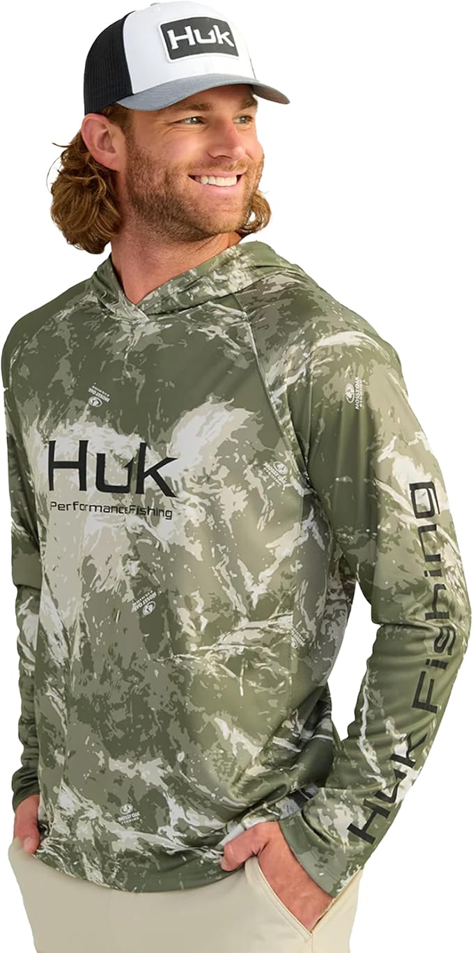 HUK Mens Pursuit Pattern Crew Sleeve Shirt, Performance Shirt