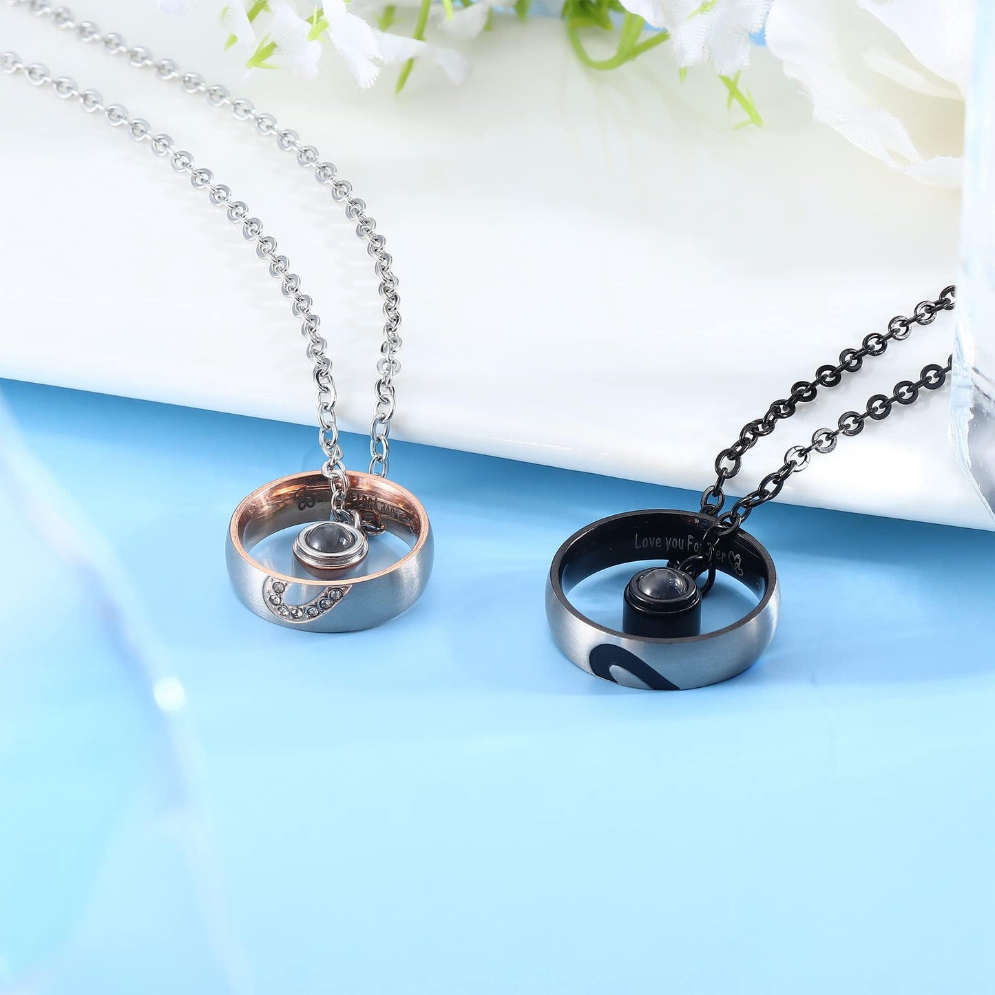 ZELORES Matching Necklaces For Couples I Love You Necklace 100 Languages Matching Promise Rings Pendant Set Stainless Steel Couple Necklace For Him And Her Anniversary Valentine's Day Jewelry Gift