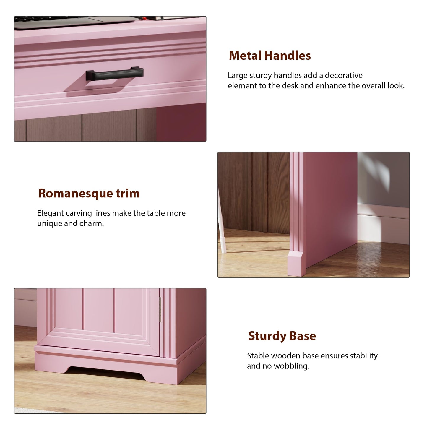 FOMNEY Farmhouse Vanity Desk with Flip Top Mirror, 43.3" W Makeup Vanity with Drawers, Storage Cabinet, Dressing Make Up Vanity Table for Bedroom, Wood Home Office Desk, Pink