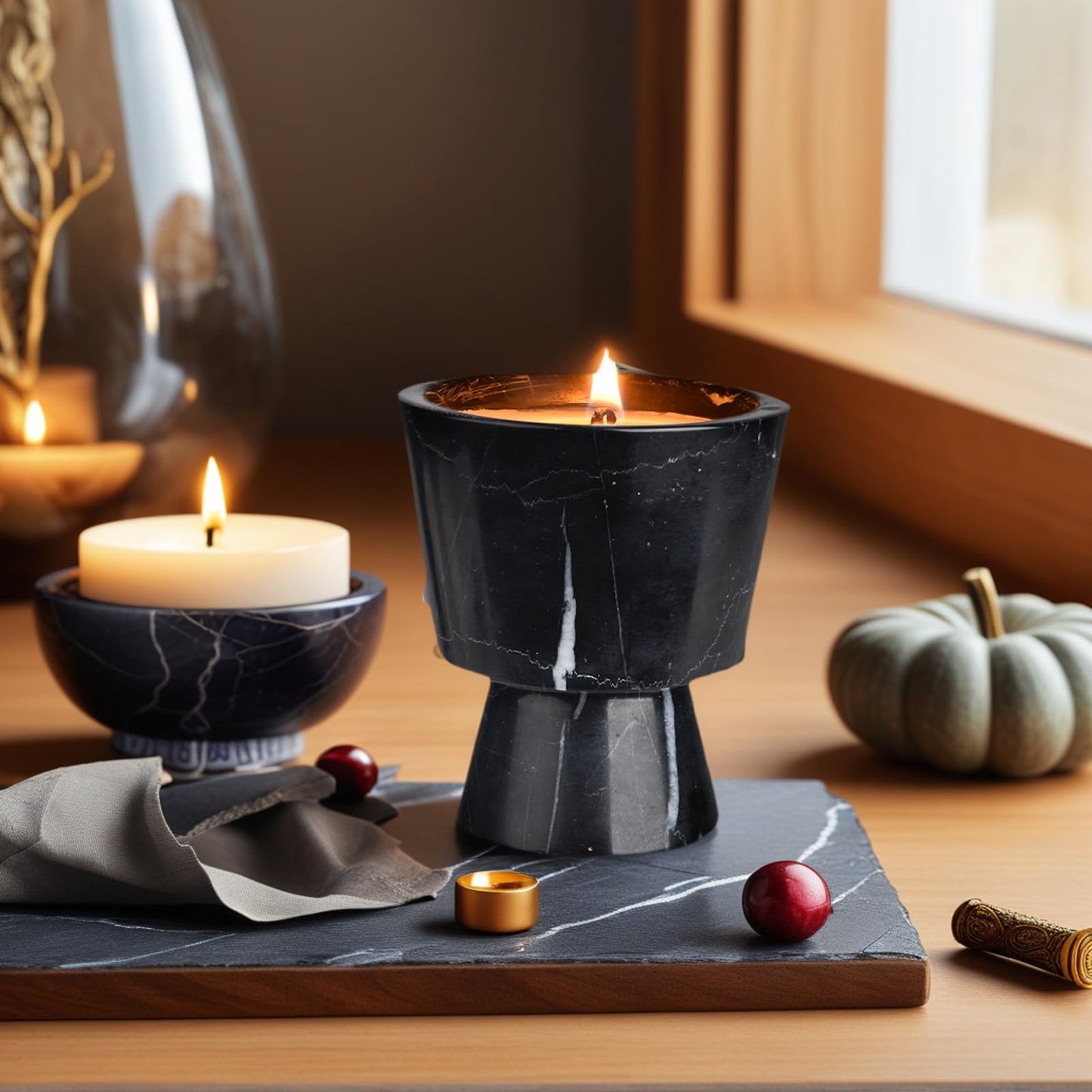 Premium Natural Soy Wax Candle in Solid Marble Container | All-Natural Scent/Long Lasting Burn Time | Elegant Recyclable Holder for Home Fragrance.Perfect for Gifting, and Seasonal Decrations.