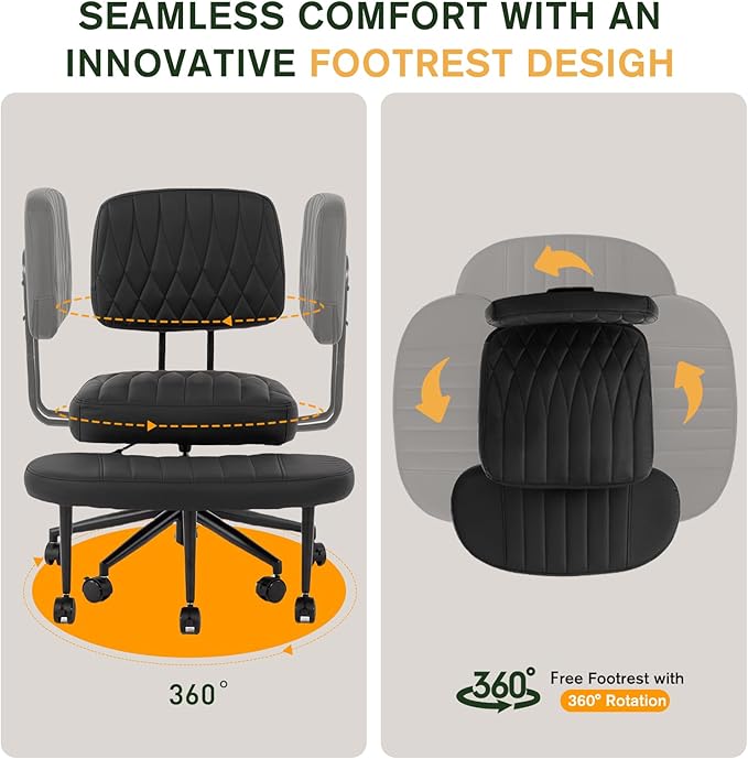 Ergonomic Cross Legged Office Chair with Wheels, Wide Seat and Backrest for Meditation, ADHD Cross Legged Office Chair with Adjustable Height, 360°Rotating Footrest for Yoga Home Office