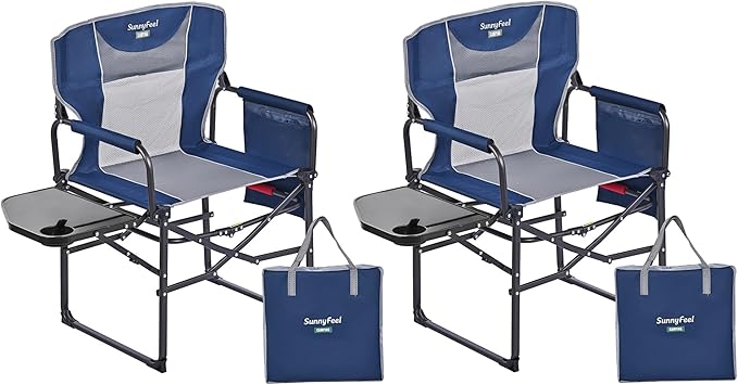 SUNNYFEEL Camping Directors Chair, Heavy Duty,Oversized Portable Folding Chair with Side Table, Pocket for Beach, Fishing,...