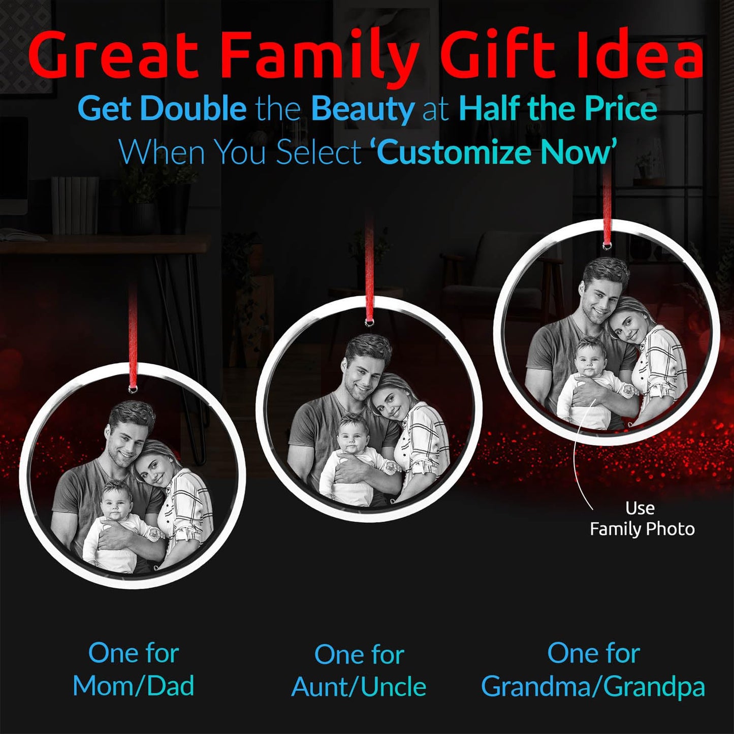 ArtPix 3D Crystal Photo Personalized Ornament, Customized Custom Gift for Mom, Women, Her