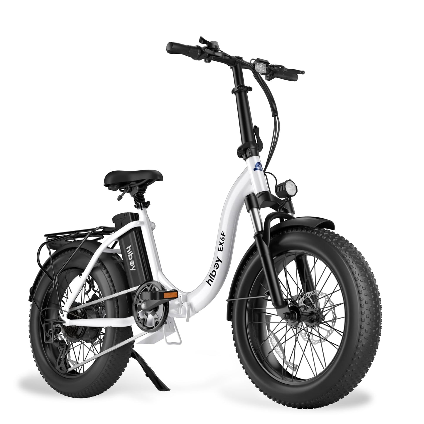 Hiboy EX6F Folding Electric Bike for Adults – 750W Motor, 20x4.0 Fat Tires, Removable Battery, 7-Speed, LCD Display, Phone Mount for Commuting & Adventure (White)