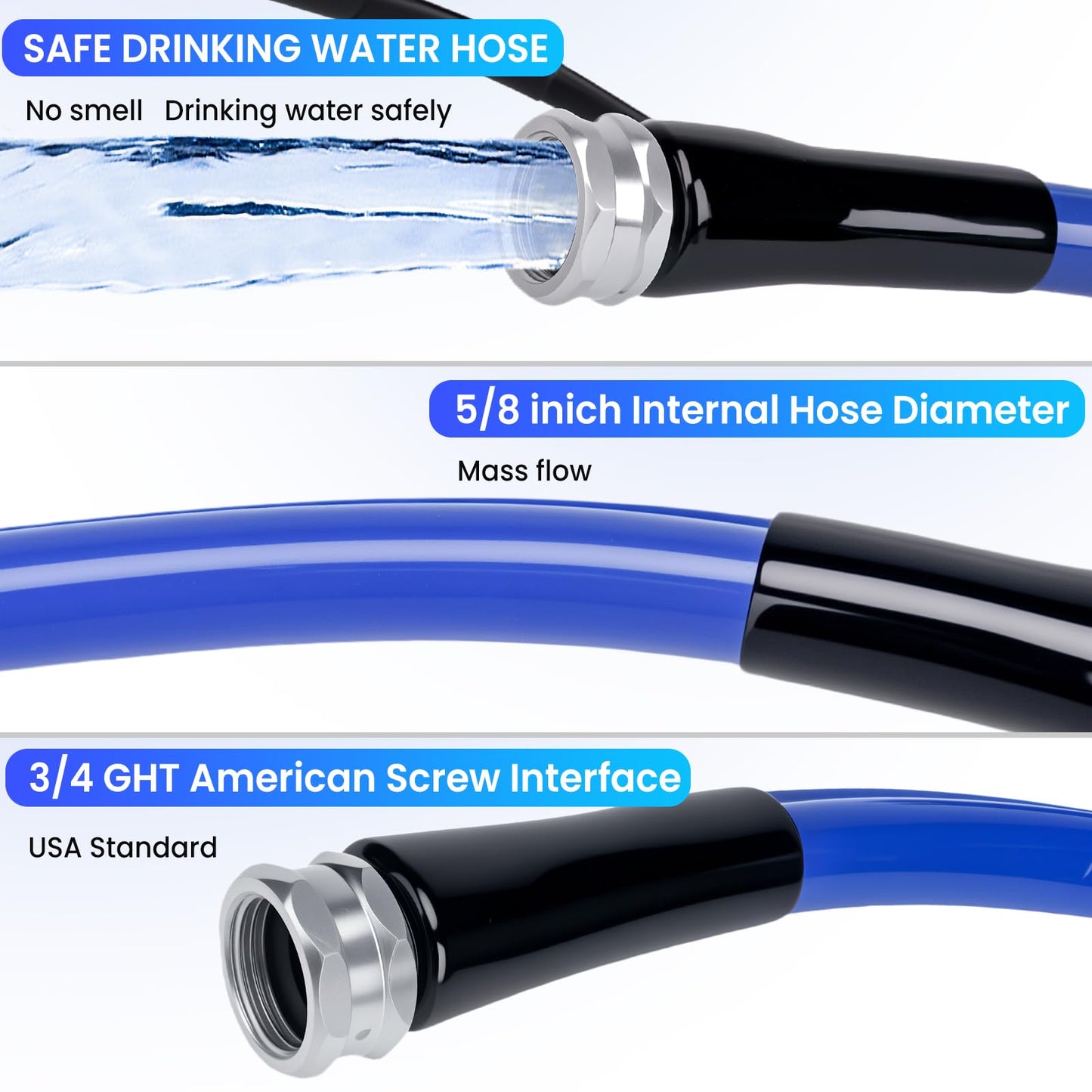 RVSNAIL 90FT Heated Water Hose, Freeze Protection to -45°F, Smart Thermostat Control, Lead/BPA-Free Drinking Water Safe Hose for RV, Camping & Home Use