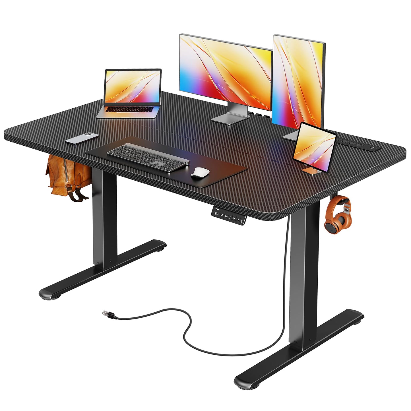 Huuger Electric Standing Desk with Power Outlets and USB-C Port, 47 X 24 Inch Height Adjustable Desk, Sit Stand Desk for Home Office, Computer & Gaming Desk with 4 Presets, Carbon Black