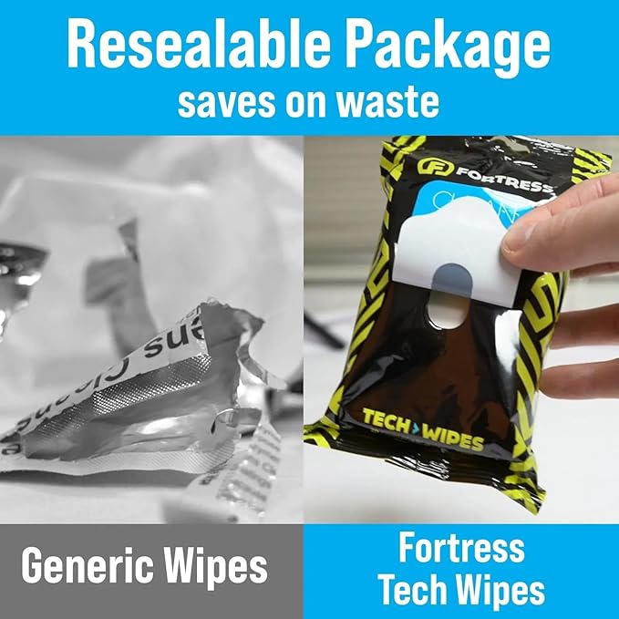 Fortress Electronic Wipes (25 ct, Pack of 4) To-Go Tech Wipes for Screens, Phones, Keyboards, TV Monitors, Computer Screens, and More [Travel Size] Skin-Safe
