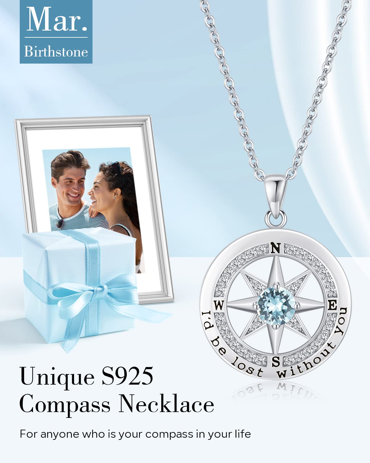 S925 Sterling Silver Necklace for Wife, Anniversary Year Gifts for Wife Compass Jewelry, Birthday Gift Ideas for Her Girlfriend