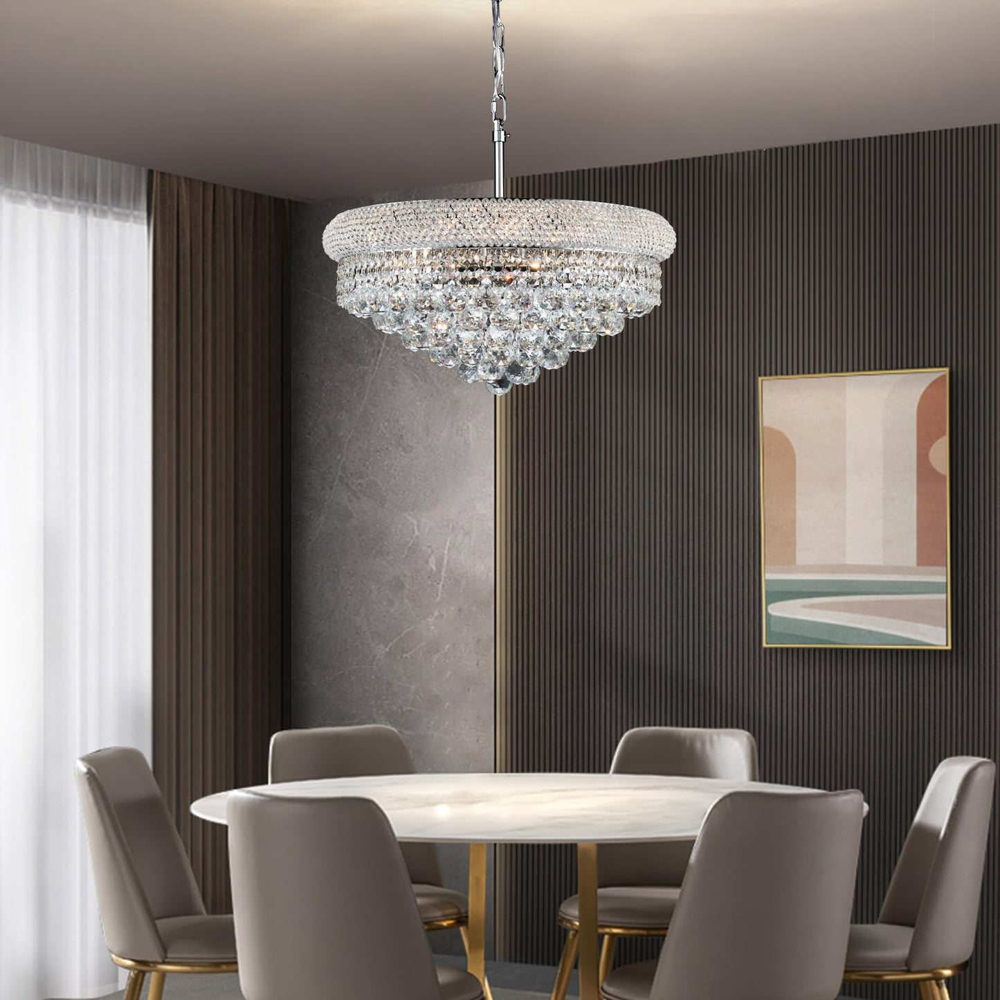 Crystal Chandeliers for Dining Room Light Fixtures Over Table, Empire Style k9 Crystal Chandelier for Bedroom, 9 Lights Chrome Luxury Lighting Fixtures for Living Room Kitchen lsland Entryway D22 Inch