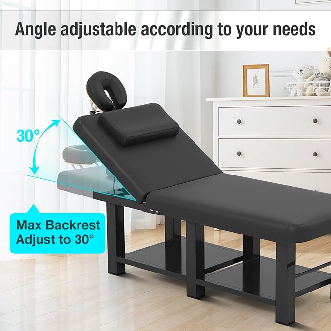 Professional Massage Table Heavy Duty - Adjustable Spa Facial Bed with Open Chest & Headrest, PU Leather, Metal Frame for Physical Therapy, Tattoo, Salon, Treatment - Black