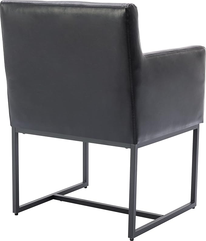 BESTANO Set of 6 Upholstered Dining Chairs with Armrest, PU Leather Modern Accent Armchairs, Kitchen & Dining Room Chairs Side Chairs, Black