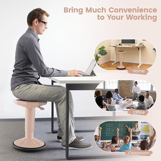 Giantex Wobble Stools for Classroom Seating, 24" Wiggle Stool with Adjustable Height, Sitting Balance Chair for School Active Learning, Office Stand Up, Flexible Seating Wobble Chair (Peach Pink)