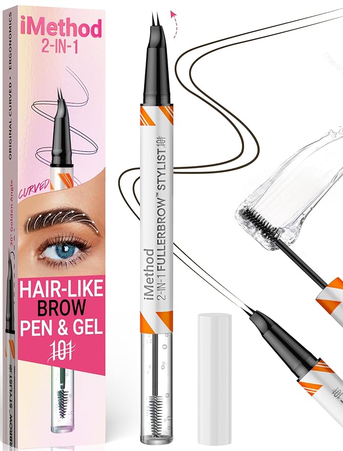 iMethod Curved Eyebrow Pen and Eyebrow Gel - Eyebrow Pencils for Women with Natural Hair Like Strokes, Brow Gel Clear for Soft Full Brows, Waterproof, All-Day Defined, Dark Brown
