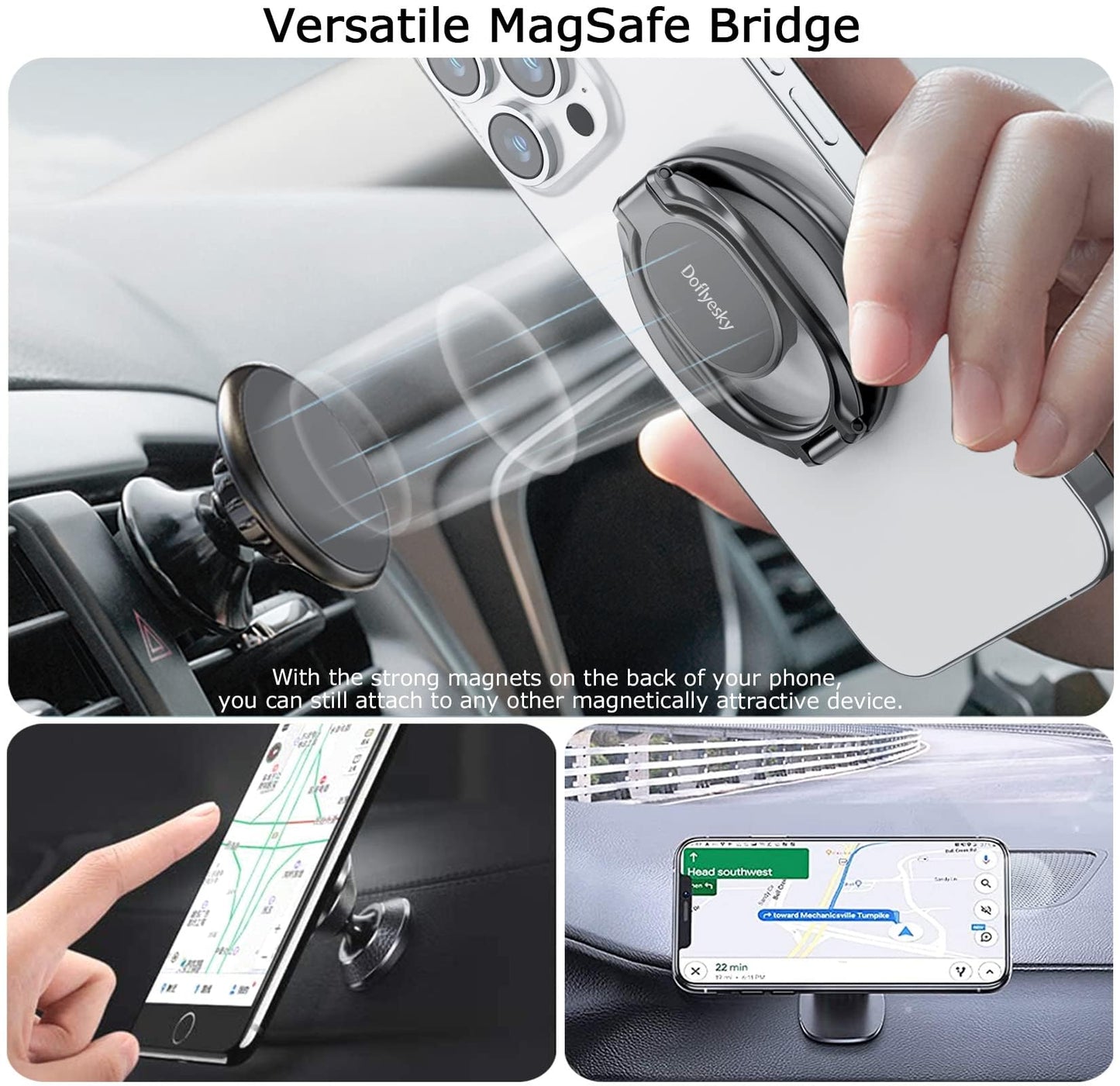 Doflyesky Magnetic Phone Ring Holder with Magsafe, Double Adjustable Gym Finger Ring Grip, Removable Phone Grip, for iPhone, iPad and Smartphones, Compatible with Magnetic Car Mount (Colorful)