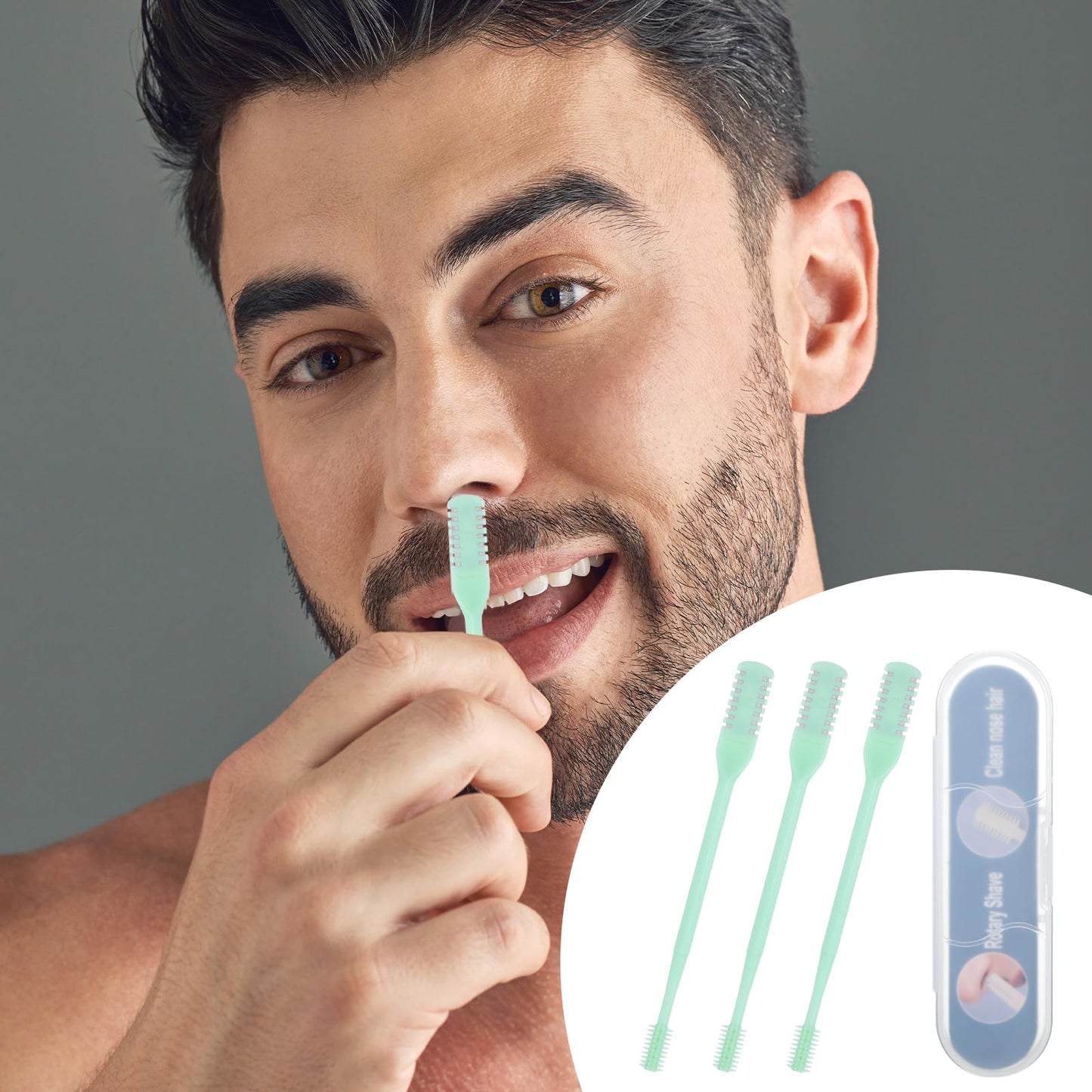 Bremorou Nose Hair Trimmer 3 Pcs Double Sided Knife Cutter 2-in-1 Nose Manual Trimmer 360° Rotating Nasal Hair Razor Portable Cutter Clippers for Men Women (Green)
