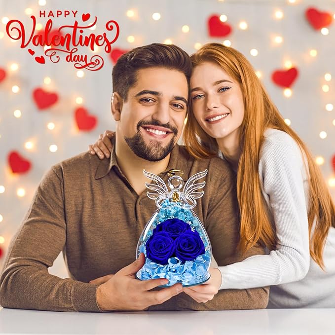 Beferr Valentines Day Rose Gifts for Her Women Mom Gifts for Birthday, Fresh Flowers for Delivery Forever Preserved Rose in Glass Angel Figurine, for Grandma Wife Daughter Girlfriend