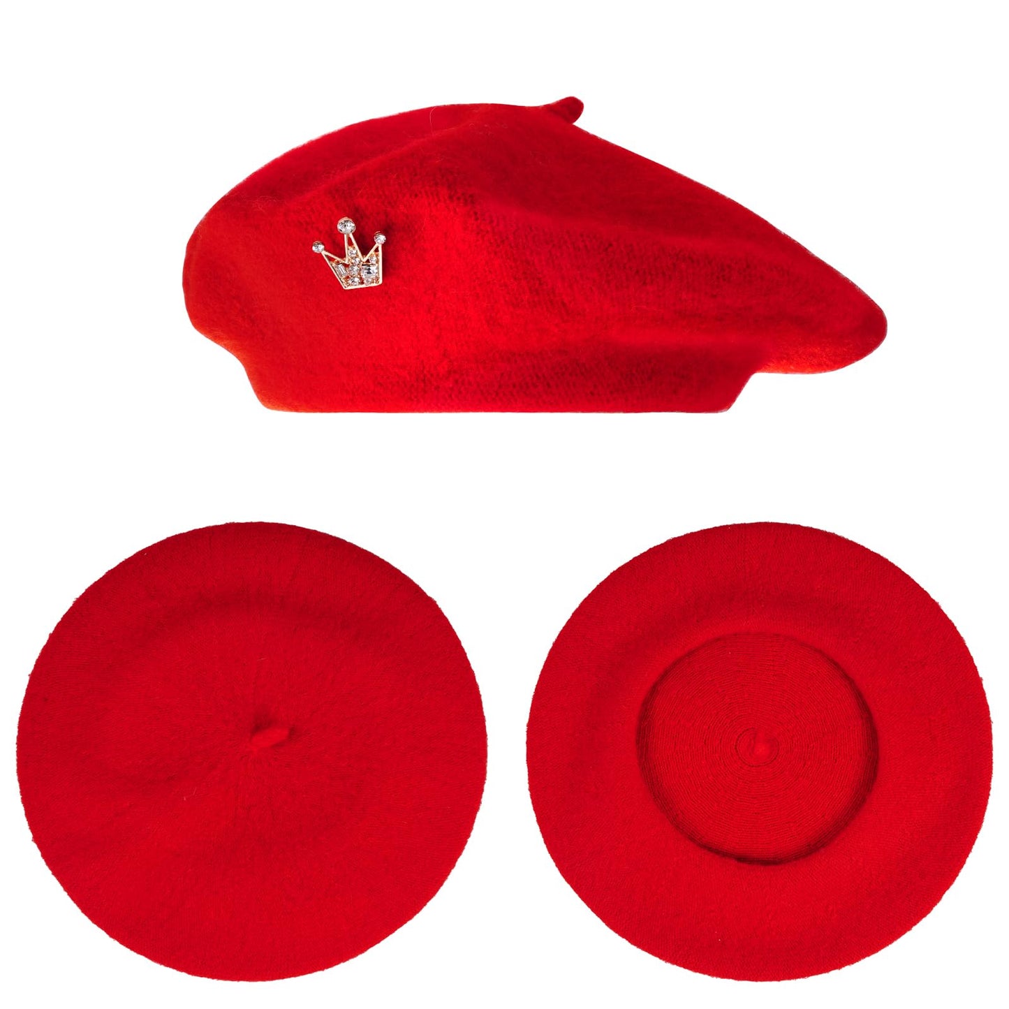 choyaxo 3pcs French Beret Hat Set Costume Accessories Set Including Beret Hat Scarf Crown Pin for Women French Themed Party Red