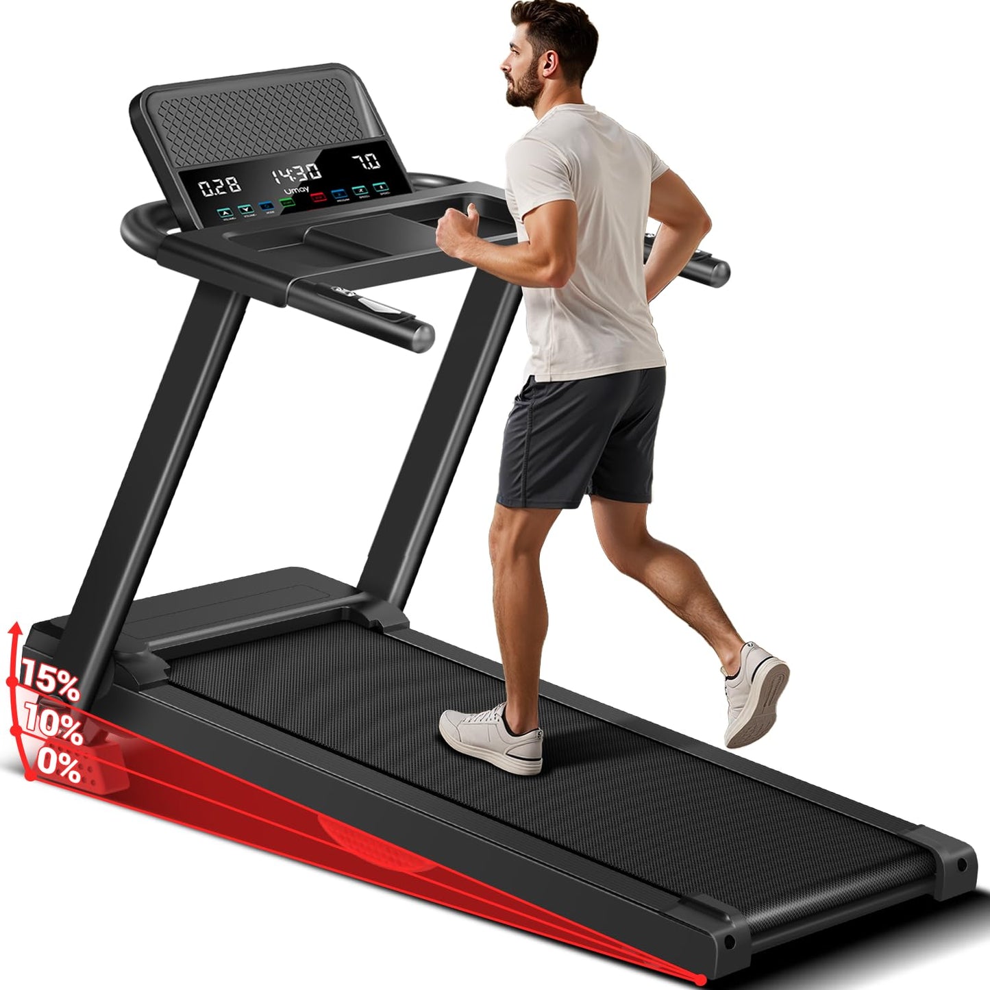 Treadmills for Home, 3.0HP Quiet Brushless Folding Treadmill with Heart Rate Sensor, Dual Cushion System, 303lbs Weight Capacity, Holder for Cup & Phone