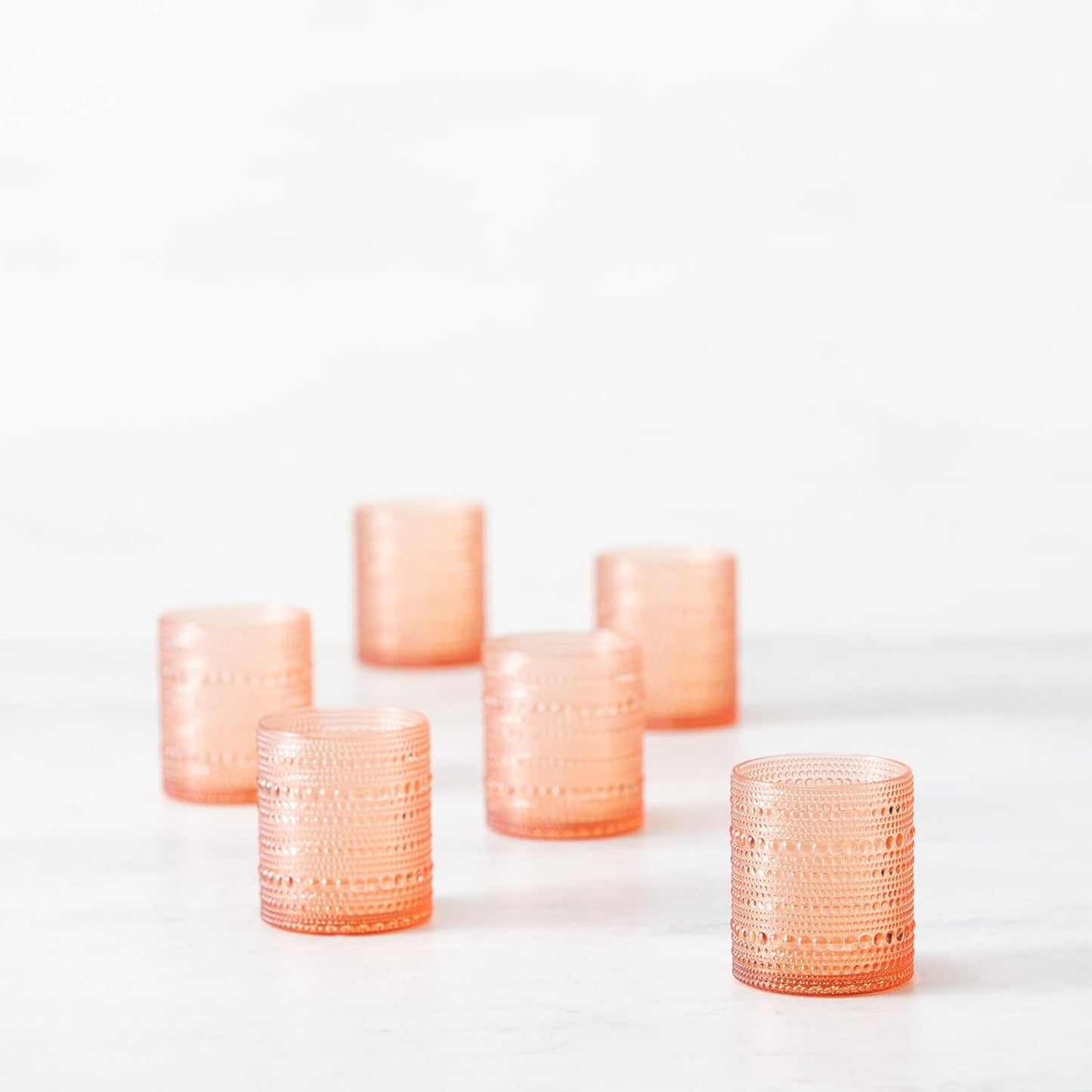 FORTESSA Orbetto Outdoor Hobnail Plastic Drinkware, 10.5 Ounce Double Old Fashioned Outdoor Glass (Set of 4), Break-Resistant Acrylic Drinkware Collection, Coral Blush