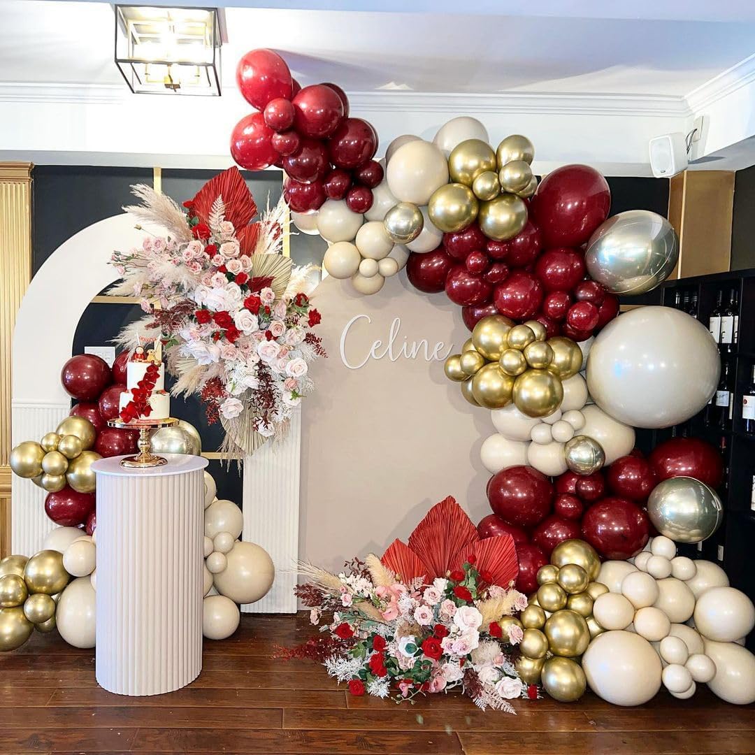 Burgundy Balloons Double Stuffed Maroon Balloon Garland Different Sizes 18/12/5in Wine Red Balloons Ruby Red Balloon Arch Kit for Birthday Mother Day Baby Shower Wedding Party Decorations.
