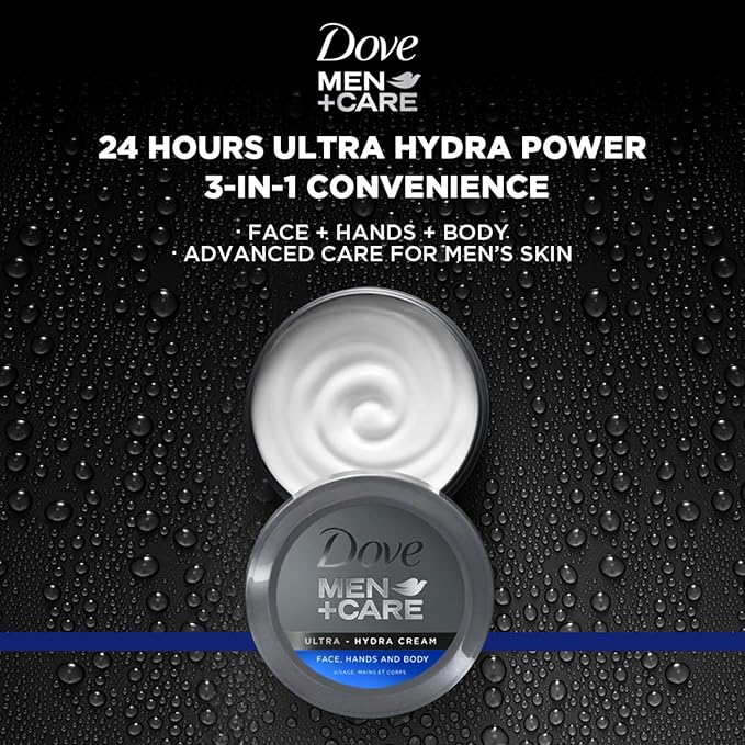 Dove Men+Care Ultra Hydra Cream Lotion, 3-In-1 Advanced Skin Care for Men, Face Cream, Hand & Body Lotion for Dry Skin, 2.53 Fl Oz (Pack of 12)