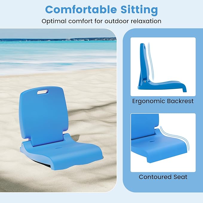 Goplus Poolside Chair for Edge of Pool, Foldable Portable Flip Seat w/Back Support & 2 Handles, Lightweight Outdoor Camping Chair for Stadium, Tailgating, Fishing, Boats, Beach (Blue, 1 Pack)