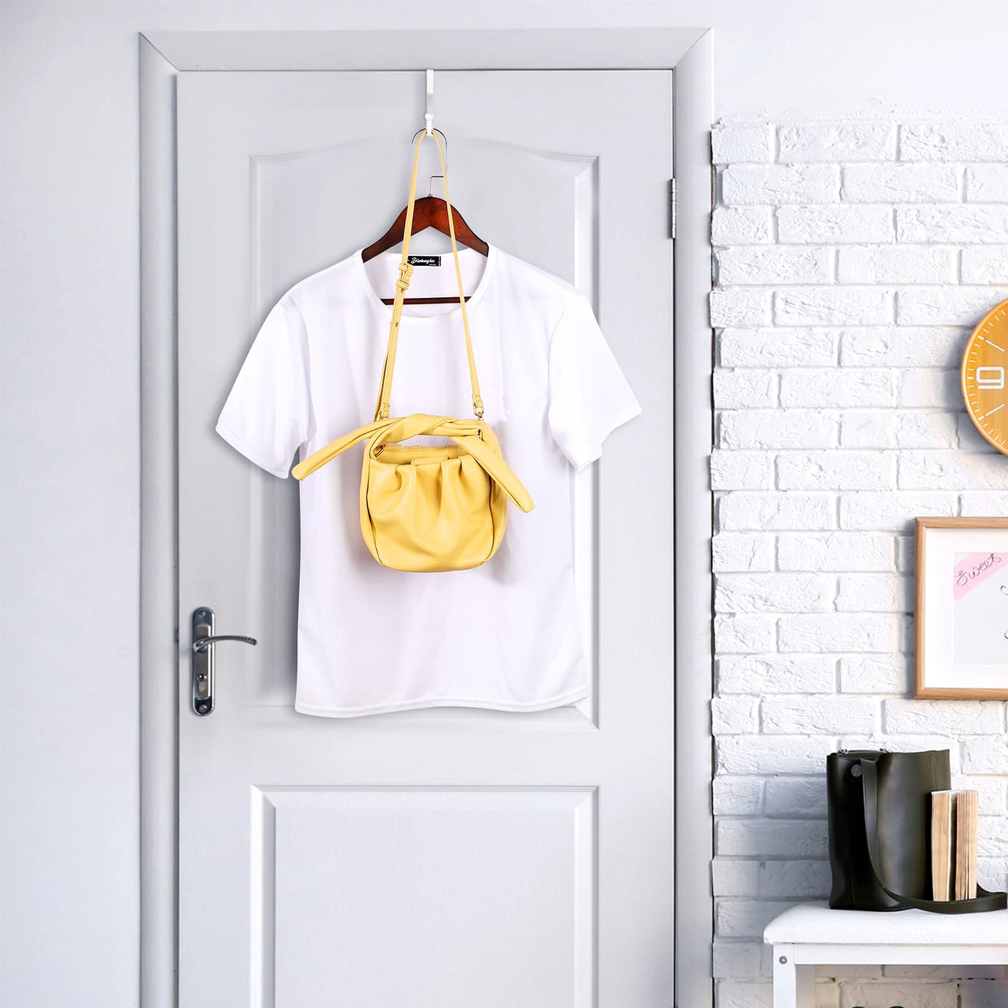 Hotop 2 Pcs Over The Door Hooks Over Door Hanger Sturdy Valet Hooks Mounted Hanging Storage Organizer Rack for Clothes Coats Towels Hats Scarves Purses(White)
