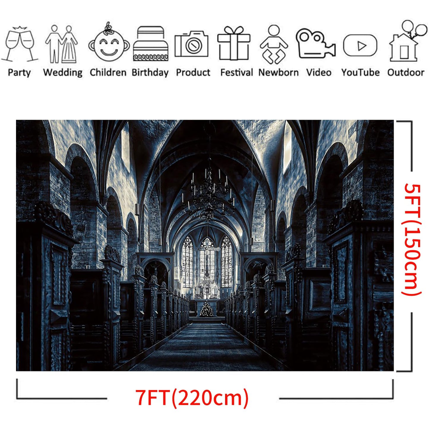 GKLEASG 7x5ft Halloween Backdrop Horror Spooky Castle Background Dark Gothic Church for Party Supplies Photography Decoration Studio Props