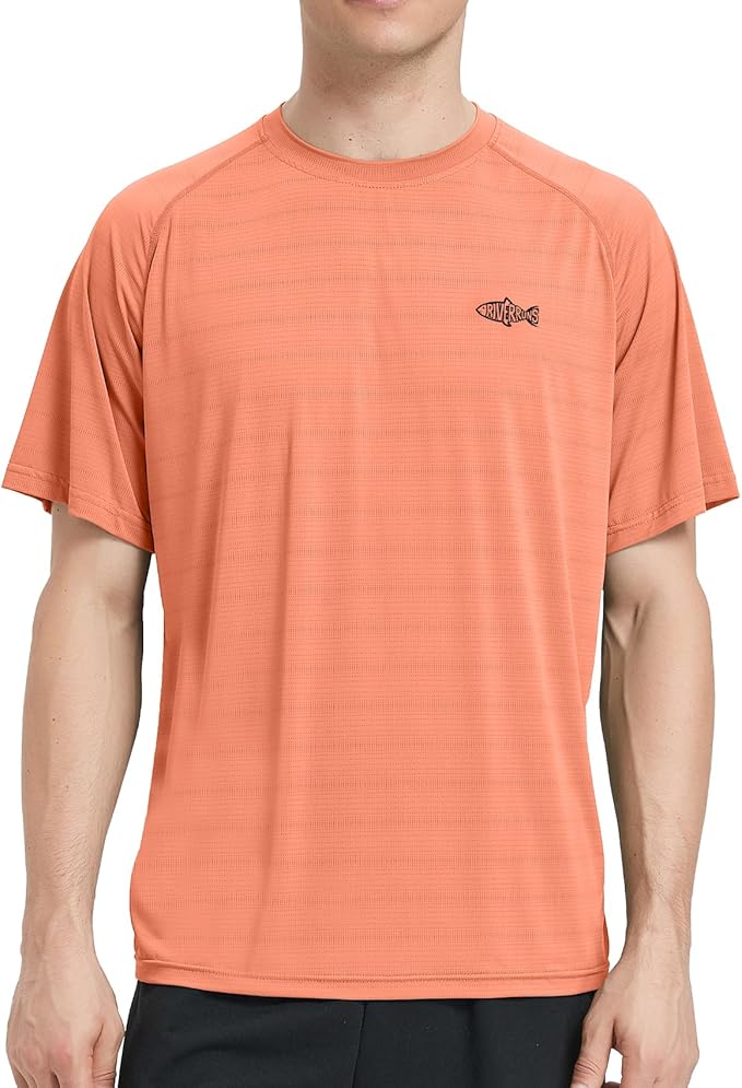 Riverruns Fishing Shirt for Men Short Sleeve UPF 50+ Sun Protection Swim T-Shirt Rash Guard Water Beach Tee