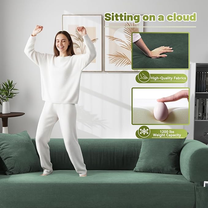 GJQ Convertible Futon Sofa Bed,80" Folding Pull Out Couch Bed with Storage,Queen Sleeper Sofa Bed,Compressed Couch in a Box,Corduroy Boneless Couches for Living Room,Light Green