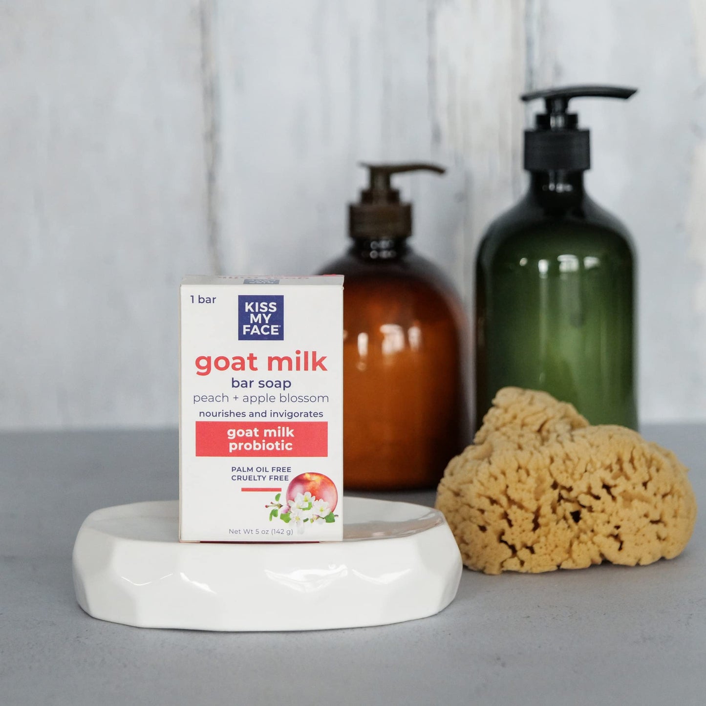 Kiss My Face Goat Milk Bar Soap - Peach + Apple Blossom - Probiotic Goat Milk Soap Bar - Cruelty Free and Palm Oil Free (Peach +
