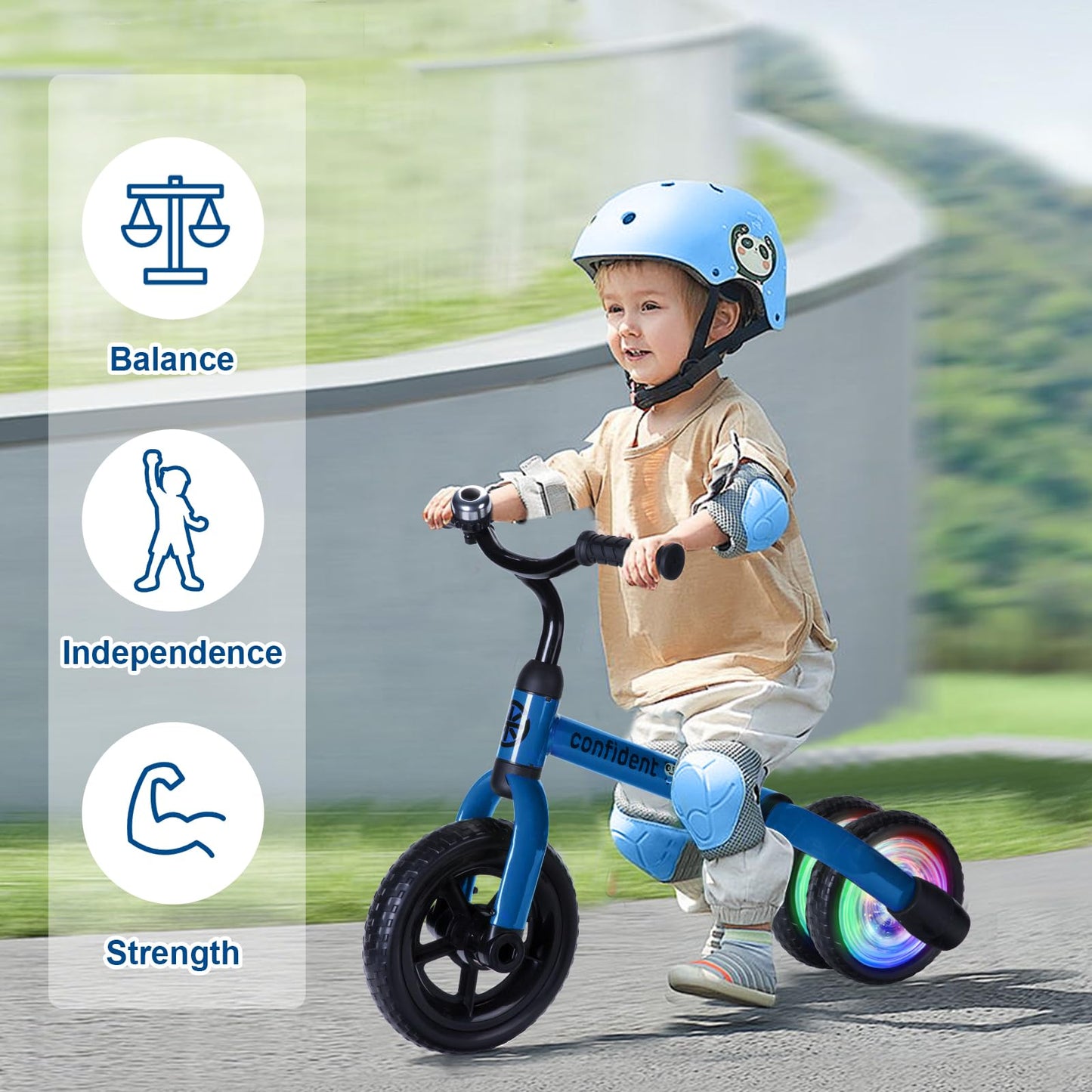 YGJT 3 in 1 Lighting Tricycle for Toddlers Age 2-5 Years Old, Folding Kids Balance Bike with Adjustable Seat and Removable Pedal, Toddler Bike Ride-on Toys for Infant, Gifts for Baby Boys Girls(Blue)