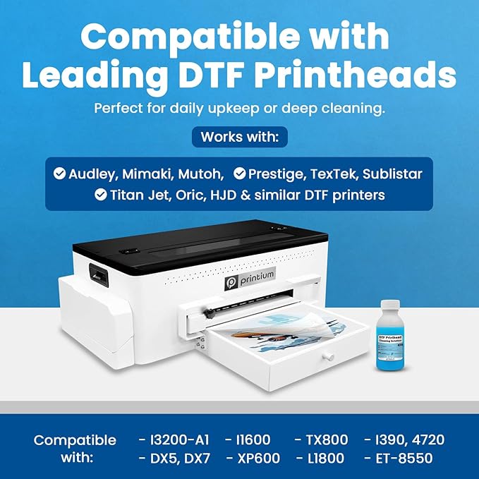 DTF Printhead Cleaning Solution 100ML (3.38 fl oz) – Nozzle Cleaner for All DTF Printheads Including I3200, XP600, L1800, ET8550, XP15000 – Removes Clogs & Dried Ink, Restores Smooth Flow