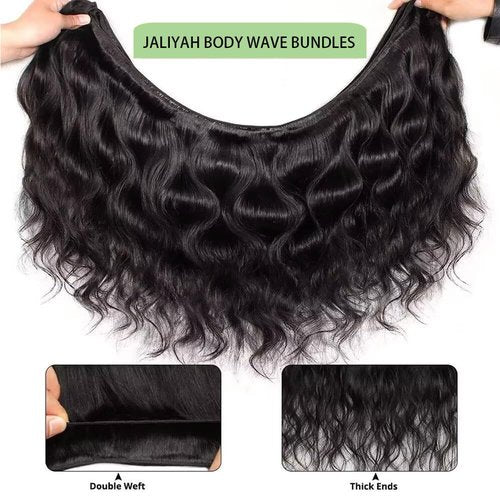 Human Hair Bundles 12 14 16 Inch 12A Body Wave Bundles Human Hair 100% Unprocessed Brazilian Virgin Hair 3 Bundles Double Weft Hair Extensions for Black Women Natural Black
