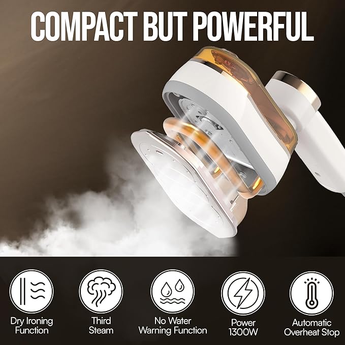 Mini Steamer, Portable Travel Steamer Iron with 3 Steam Modes, 180 Rotatable Handle, LED Indicator with Fast Heating Technology
