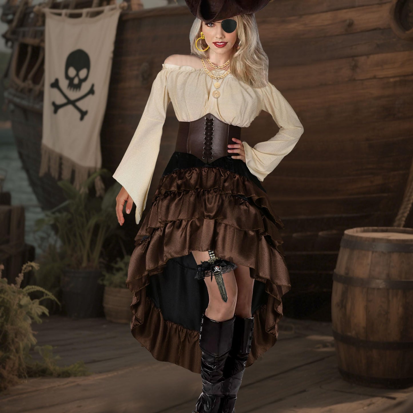CICOCI Pirate Costume Women Outfits Renaissance Corset Steampunk Skirt Top Pirate Accessories Full Halloween Costume