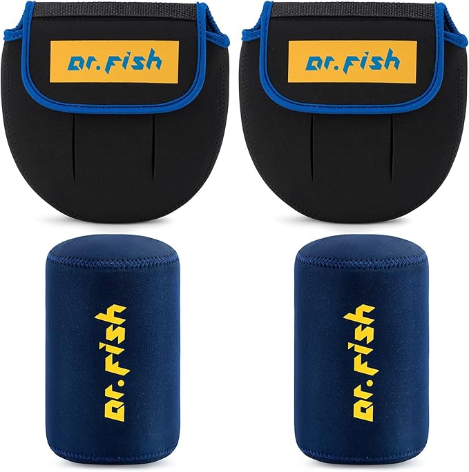 Dr.Fish Spinning Reel Cover, Fits 1000-3000, with 2 Round Baitcast Reel Cover Neoprene Fishing Reel Bag with Handle Slot, ...
