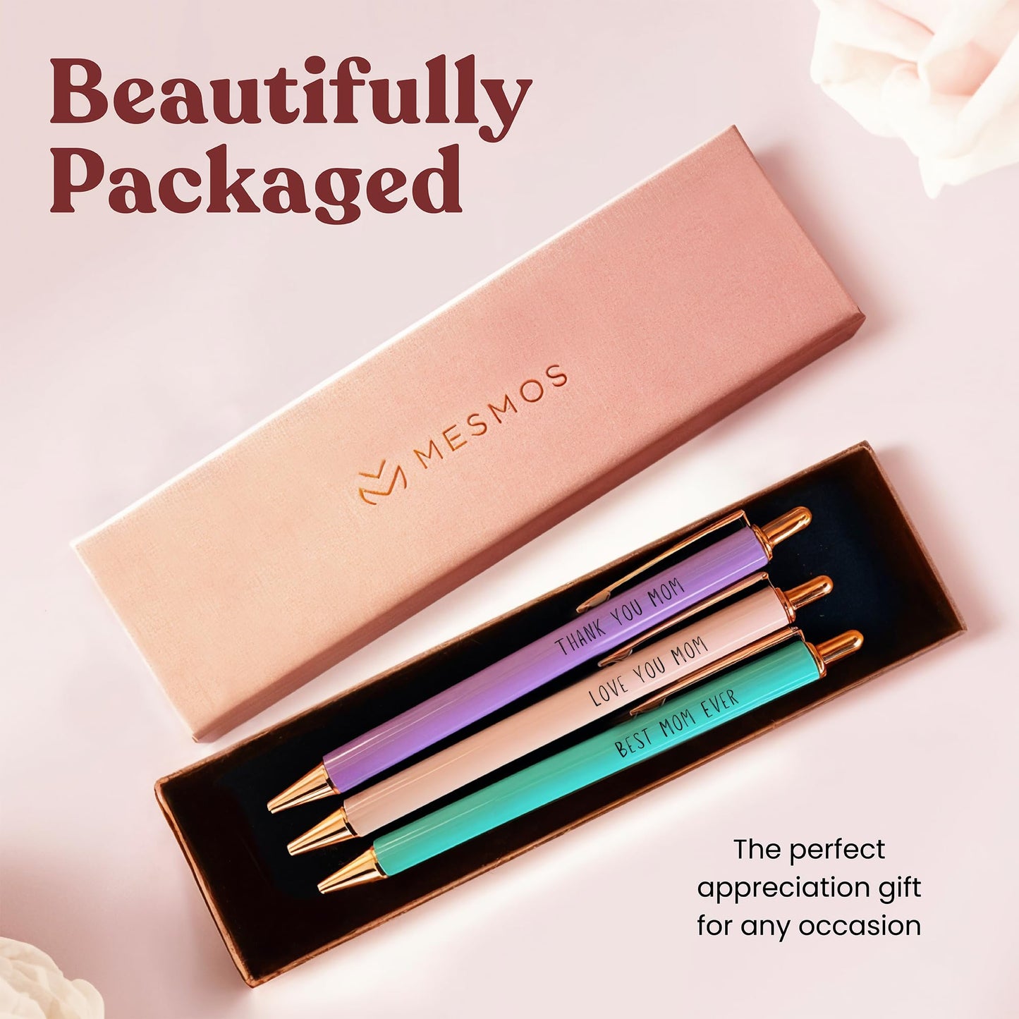 MESMOS 3Pk Fancy Pens for Mom, Mothers Day Gifts for Mom, Grandma Mothers Day Gift, Presents from Daughter or Son, Best Ever Smooth Writing Nice Pen Set