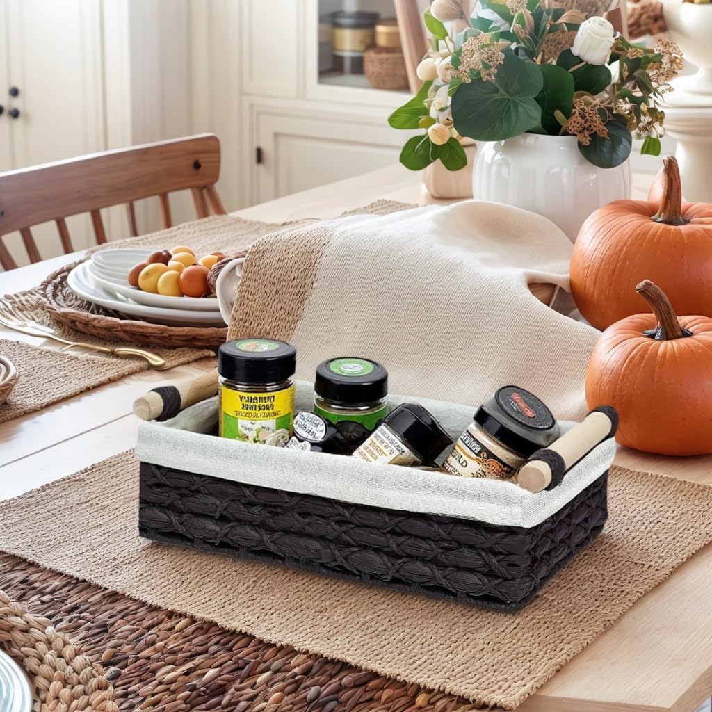 Rattanzenith Set of 2 Handwoven Wicker Storage Baskets with Handles – Small Decorative Organizer Bins for Bathroom, Toilet Tank, Countertop, Toilet Paper Storage, Makeup, Shelf & Home Essentials