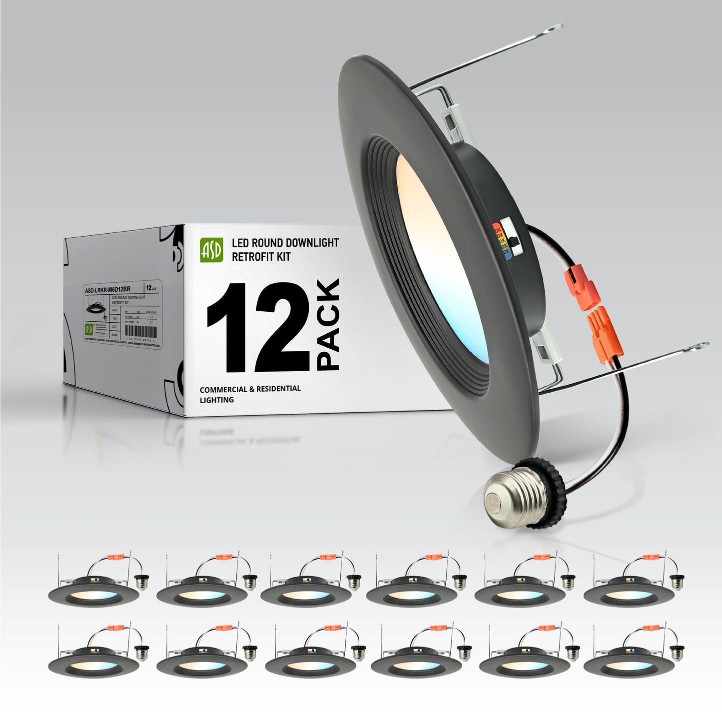 ASD 6 Inch Retrofit LED Recessed Lighting | Metal Trim Bronze 12W 1078LM 120V 2700K-5000K Adjustable Ceiling Downlights | Triac Dimmable Wet Rated Room Can Lights, ETL Energy Star, 12 Pack