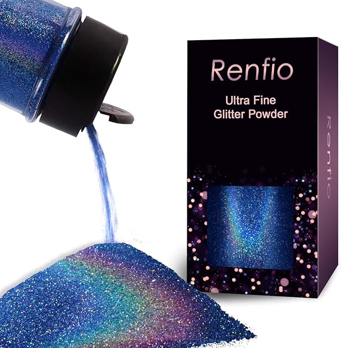Renfio Holographic Ultra Fine Glitter Powder Metallic Resin Glitter 2.11 Oz (60g) PET Flakes Crafts Sequins 1/128" 0.008" ...